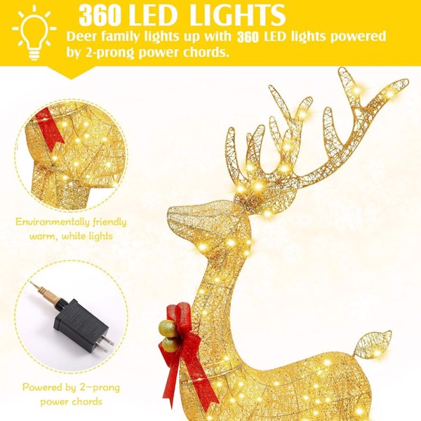 5Ft Lighted Christmas Deer 3 Set with 210 Lights, Large Outdoor Yard Reindeer Holiday Decoration,Lighted Deer Set for Indoor Christmas Decor