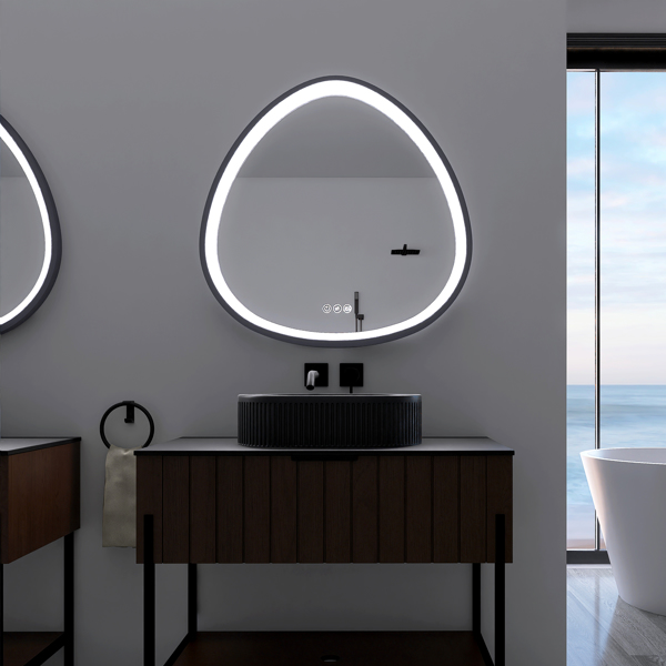 32 x 32 in. Gunmetal Grey Framed Dimmable Anti-Fog LED Bathroom Vanity Mirror