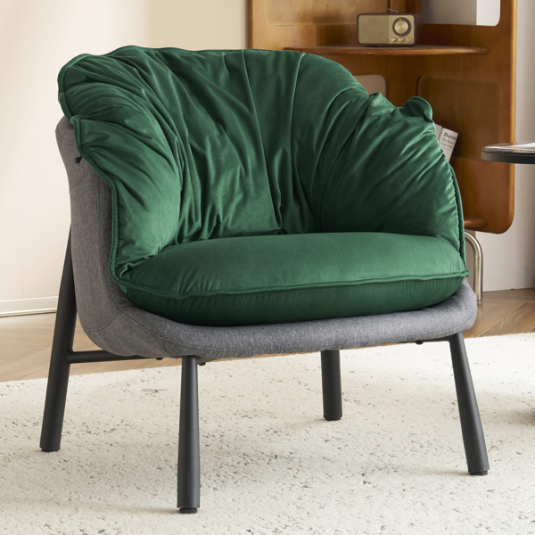 Velvet Accent Chair Barrel Chair with Metal Legs Modern Comfy Armchair Accent Reading Chair for Living Room, Bedroom, Study Room, Home Office Green