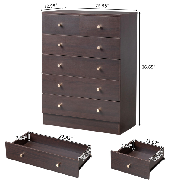 Modern Simple 6-Drawer Dresser Brown