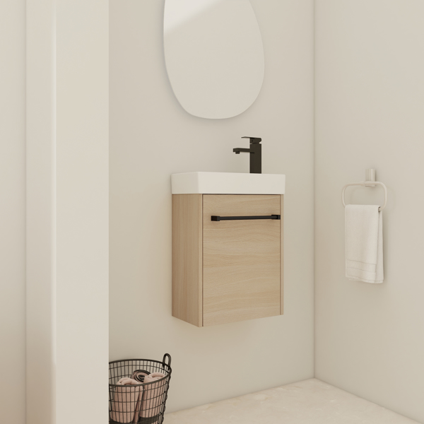 16'' Floating Wall-Mounted Bathroom Vanity with Ceramic Sink & Soft-Close Cabinet Door, For Small Bathroom