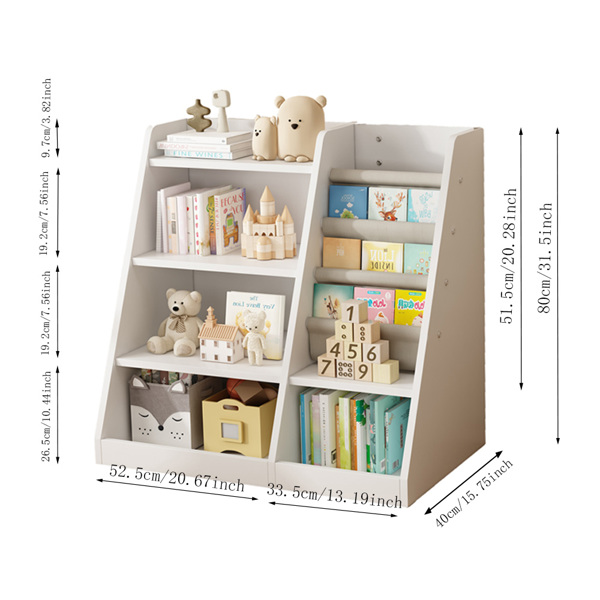 White Wooden Toy Storage Organizer Cabinet  Kids Bookshelf  Children Bookcase Toddler Baby Sling Book Rack Adjustable Shelf for Playroom Bedroom Nursery Hallway School Kindergarten Living Room