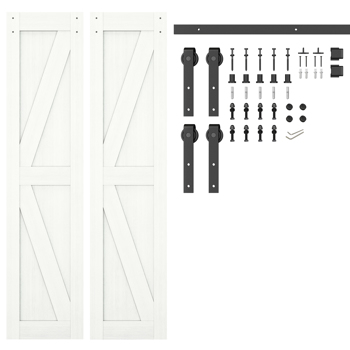 42 in. x 84 in. Sliding Double Barn Door with 7FT Barn Door Hardware Kit ，K Frame，MDF+Solid Wood ,Waterproof,Anti-Scratc