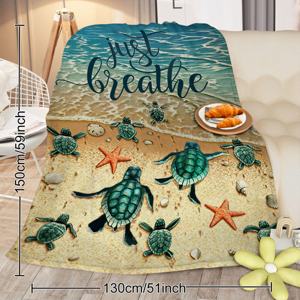 Tropical Baby Sea Turtle Flannel Fleece Blanket 3D Ocean Waves Flannel Soft Plush Throw Blanket Cozy Blankets for Bed Chair Car Sofa Couch Bedroom 75*100cm