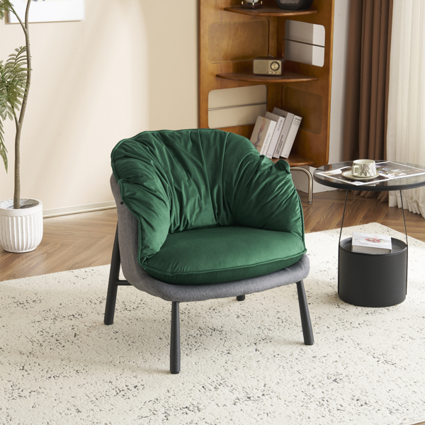 Velvet Accent Chair Barrel Chair with Metal Legs Modern Comfy Armchair Accent Reading Chair for Living Room, Bedroom, Study Room, Home Office Green