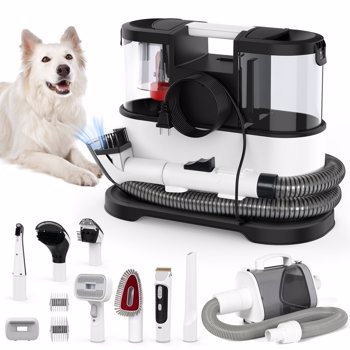 Dog Grooming Kit, Pet Vacuum Cleaner, Pet Hair Dryer, Vacuuming and Drying 2 in 1 (Including 8 Pet Grooming Tools), 11.5KPa, Low Noise Cat and Dog Grooming Vacuum Cleaner (With Trimmer)