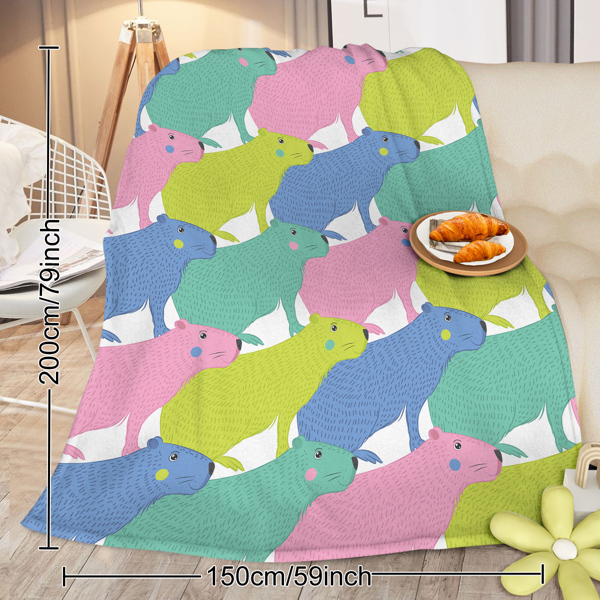 Colorful Capybara Flannel Blankets Capybara Rodent Animal Blankets for Bed Sofa Couch Super Soft Lightweight Animal Blanket 130*150cm