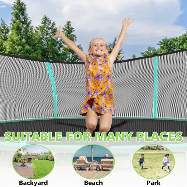 8ft Green Outdoor Toddler Trampoline with Enclosure Safety Net Jumping Fun Trampoline, heavy-duty jump pads, spring-loaded for children and adults, Gifts for Boys/Girls