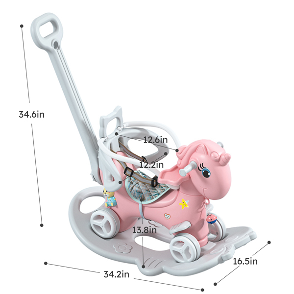 Upgraded Rocking Horse for Toddlers, Balance Bike Ride On Toys with Push Handle, Backrest and Balance Board for Baby Girl and Boy, Unicorn Kids,pink