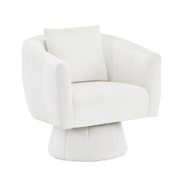 360° Swivel Accent Chair, Modern Velvet Fabric Living Room Armchair with Fluffy Cushions, Comfy Wide Upholstered, Barrel Accent Chairs for Living Room, Bedroom, Lounge, Office Off-White