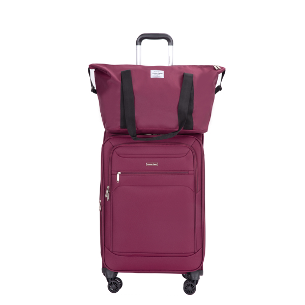 3-Piece Set (18/Travelbag /toiletry bag) ,Softshell Suitcase Spinner Wheels Terylene Polyester Luggage Sets Carry On Suitcase Luggage Lightweight Durable Suitcase WINE RED