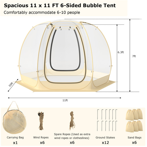 11 x 11 Feet Clear Dome Pop up Bubble Tent 