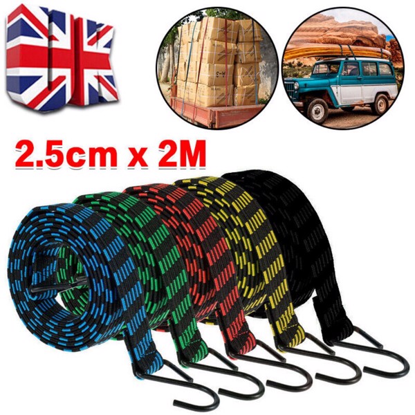 5XHeavy Duty Elastic Luggage Bungee Rope Cords Strap Strong Hook Car&Bike Tie UK