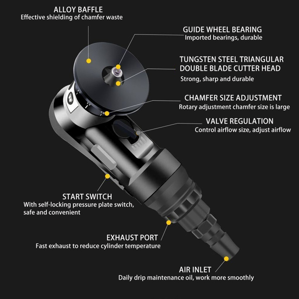 Handheld Mini Pneumatic Chamfering Machine 45 degree Edge Trimming and Deburring R-Corner Chamfering Arc