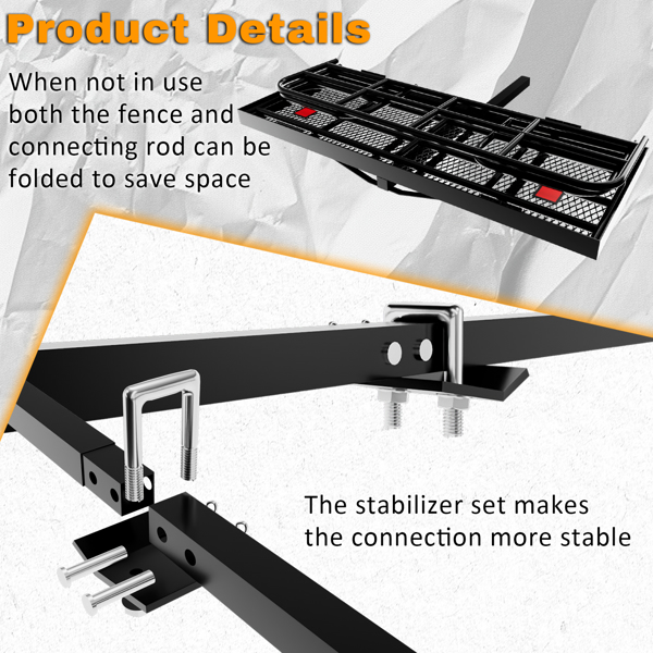 Trailer Hitch Cargo Carrier Rack 500 Lbs, Heavy Duty Steel Hitch Cargo Rack, 60" X 24" X 14" Folding Trailer Luggage Carrier Fits 2" Hitch Receiver with Waterproof Cargo Bag, Stabilizer for Truck, SUV