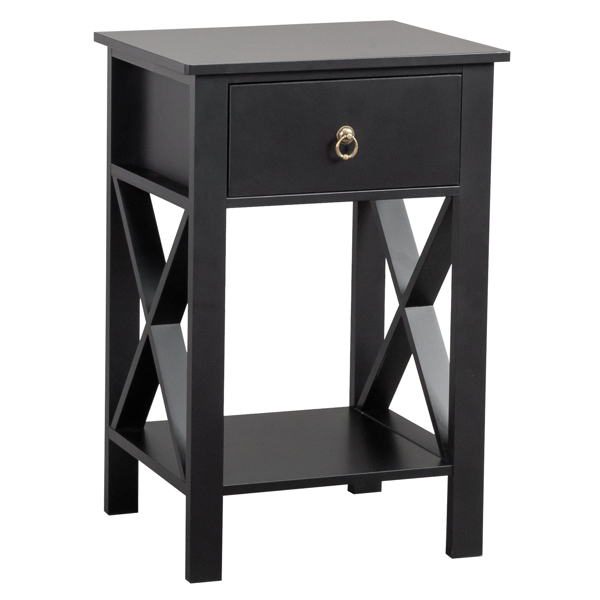 2PCS Side Intersection Style Bedside Table Coffee Table with Two-layer Drawer Black