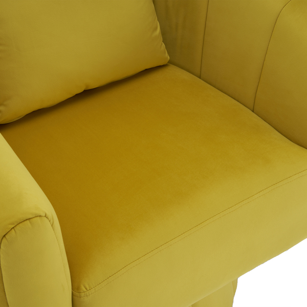 360° Swivel Accent Chair, Modern Velvet Fabric Living Room Armchair with Fluffy Cushions, Comfy Wide Upholstered, Barrel Accent Chairs for Living Room, Bedroom, Lounge, Office Yellow