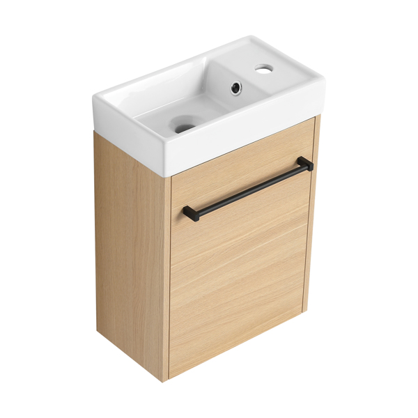 16'' Floating Wall-Mounted Bathroom Vanity with Ceramic Sink & Soft-Close Cabinet Door, For Small Bathroom