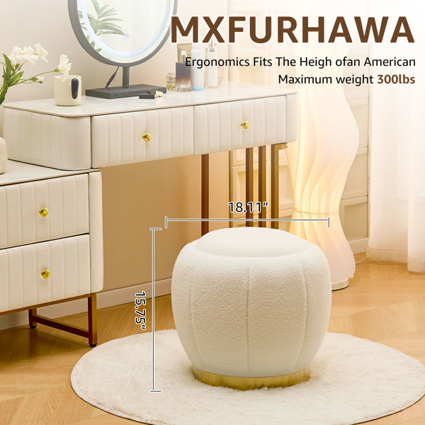 Storage Ottoman, Modern Round Floral Footrest with Soft Padded Seat, Teddy Velvet Footstool, Accent Small Table or Plant Stand for Hallway, Living Room (White)