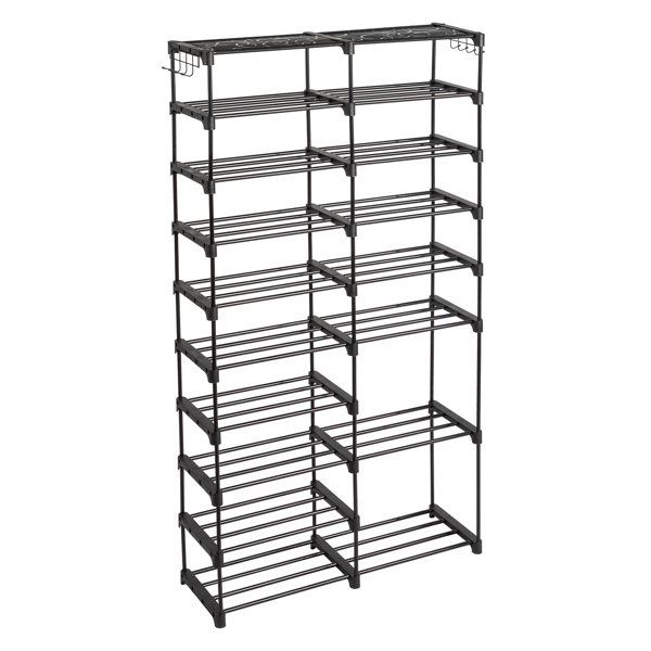 FCH double row 10 layers non-woven shoe rack iron pipe + PP pad + plastic 85.7*29.8*158cm black