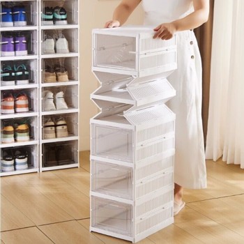 6 Tier Plastic Shoe Storage Box Stackable Foldable Boxes Trainers Organiser