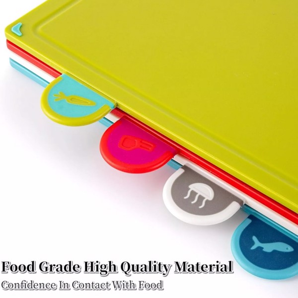 ​​​COLOURED 4X CHOPPING BOARD SET NON-SLIP INDEX CUTTING BOARD WITH STAND ZENO