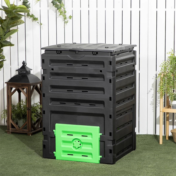 450L Garden Compost Bin with 2 Sliding Doors,Black