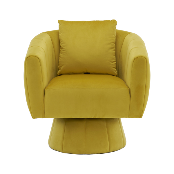 360° Swivel Accent Chair, Modern Velvet Fabric Living Room Armchair with Fluffy Cushions, Comfy Wide Upholstered, Barrel Accent Chairs for Living Room, Bedroom, Lounge, Office Yellow