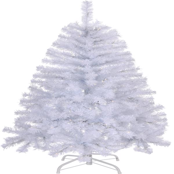 4 FT Pre-lit Artificial Christmas Tree, Hinged Xmas Pine Tree with 346 Branch Tips, 140 Lights and Remote Control for Holiday Party Office Home, White S001