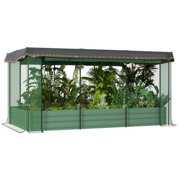 Green Raised Garden Bed with Crop Cage and Shade Cloth 90.5\\" W x 43.25\\" D x 43.25\\" H