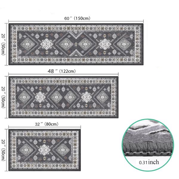 Kitchen Rug Sets 3 Piece with Runner Non Slip Kitchen Rugs and Mats Washable Kitchen Mats for Floor Thick Kitchen Floor Mat Carpet Runner Rugs for Hallway Laundry Holiday Decor