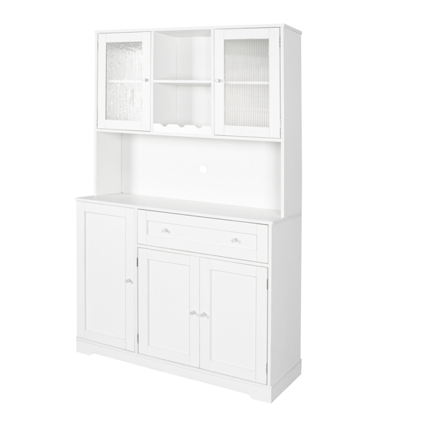 Kitchen Pantry Storage Cabinet, Modern Buffet Cabinet with Hutch, Food Pantry Cabinet with Doors and Shelves  Wine Rack for Dining Room, White