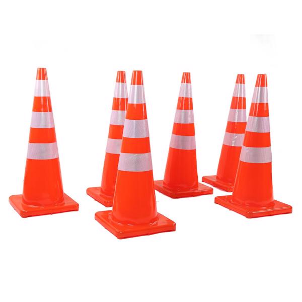 6Pcs Traffic Cones Weather Resistant Reflective Square Base Road Cones for Parking Lot Camping Red 36in / 91.44cm Without Handle