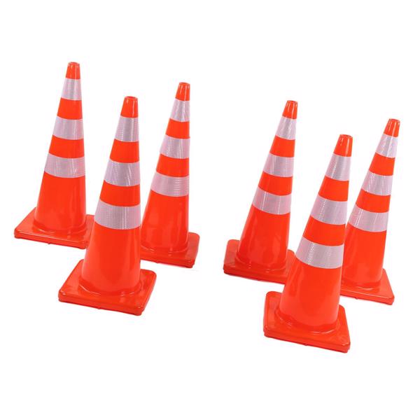 6Pcs Traffic Cones Weather Resistant Reflective Square Base Road Cones for Parking Lot Camping Red 36in / 91.44cm Without Handle