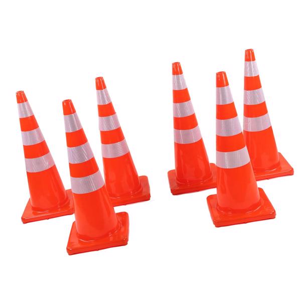 6Pcs Traffic Cones Weather Resistant Reflective Square Base Road Cones for Parking Lot Camping Red 36in / 91.44cm Without Handle