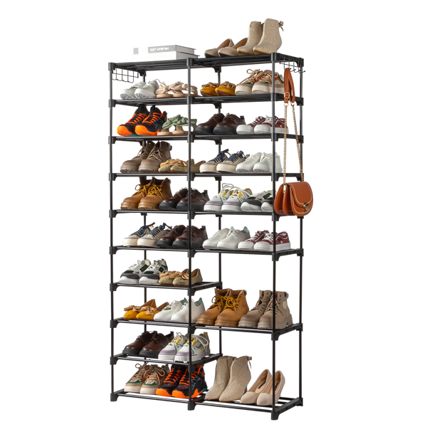 FCH double row 10 layers non-woven shoe rack iron pipe + PP pad + plastic 85.7*29.8*158cm black