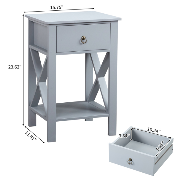 Side Intersection Style Bedside Table Coffee Table with Two-layer Drawer Gray