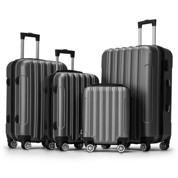 4 Piece Luggage Sets, 16/20/24/28" ABS Durable Suitcase Sets Double Wheels TSA Lock, Gray