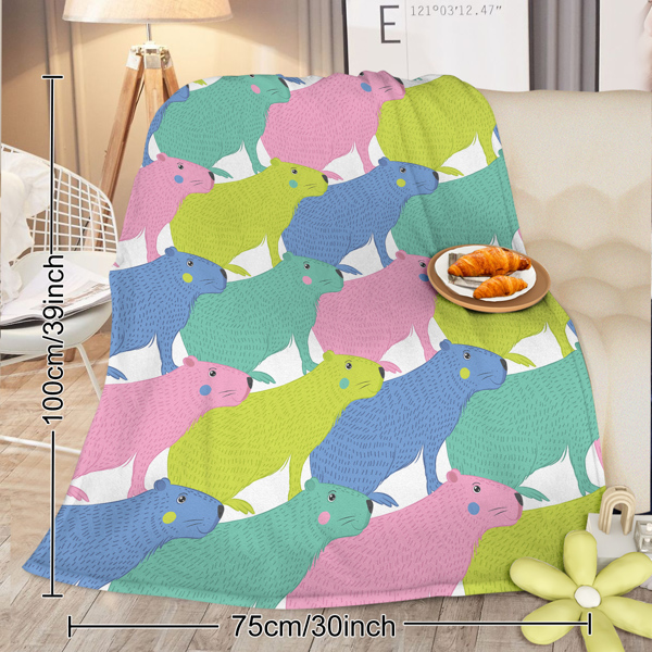 Colorful Capybara Flannel Blankets Capybara Rodent Animal Blankets for Bed Sofa Couch Super Soft Lightweight Animal Blanket 130*150cm