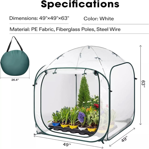 49''x49''x63'' Mini  Greenhouse w/ Detachable Base ＆ Wind Ropes