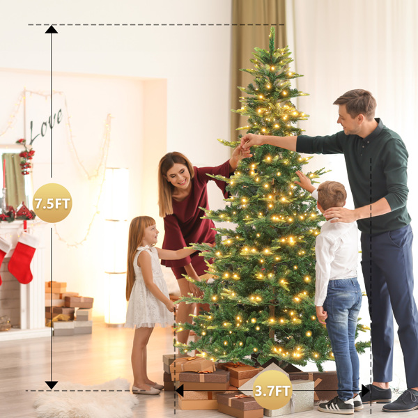 7.5ft Automatic Tree Structure PE PVC Material 700 Lights Warm Color 9 Modes With Remote Control 1458 Branches Christmas Tree Green S101