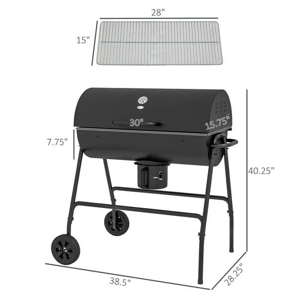 Barrel charcoal grill/grill with wheels 