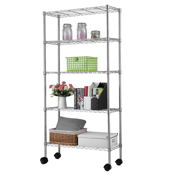 5-Layer Chrome Plated Iron Shelf with 1.5" Nylon Wheels 165*90*35 Chrome