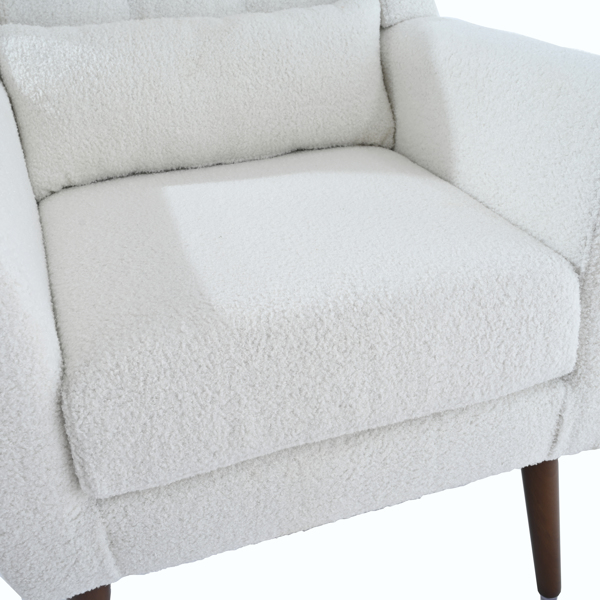 Modern Chair,Teddy Fabric Living Room Chairs Comfy Reading Chair,Mid Century Chair, Lounge Arm Chairs Armchair for Living Room Bedroom (White)