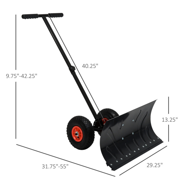 Snow Shovel Rolling Pusher 31.75" x 29.25" x 42.25" Black  