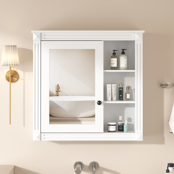 Bathroom Medicine Cabinet with Mirror, Wall Mounted Mirror Cabinet with Storage Organizer, Over the Toilet Storage White Storage Cabinet for Bathroom