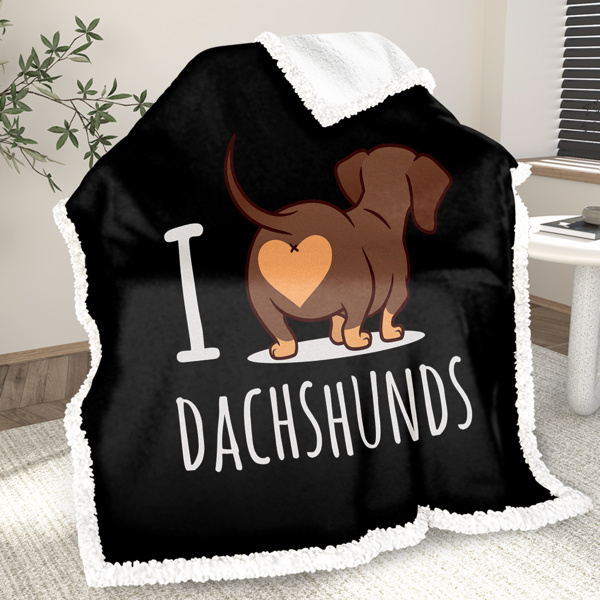 Dachshund Lovers Sherpa Blanket Cute Dachshund Animal Fleece Reversible Blanket Wiener Sausage Dog 3D Printed Reversible Bed or Couch Throw 50*60 Inches