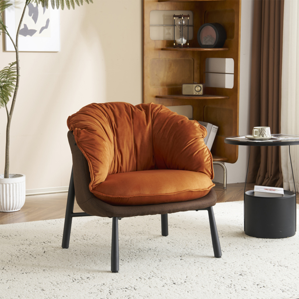 Velvet Accent Chair Barrel Chair with Metal Legs Modern Comfy Armchair Accent Reading Chair for Living Room, Bedroom, Study Room, Home Office Burnt Orange