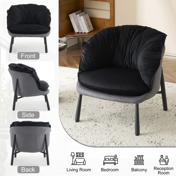 Velvet Accent Chair Barrel Chair with Metal Legs Modern Comfy Armchair Accent Reading Chair for Living Room, Bedroom, Study Room, Home Office Black