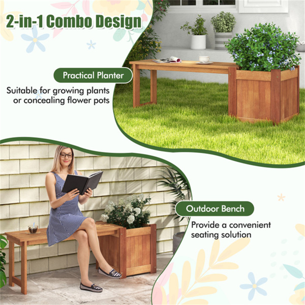 Outdoor bench with planter box, teak